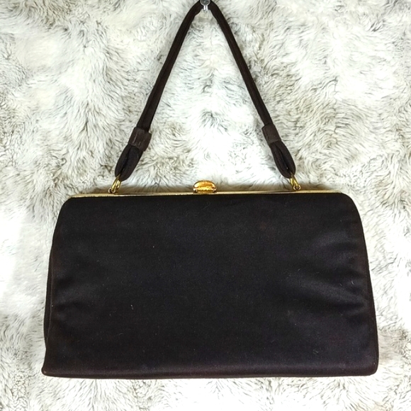 Antique Cute Lady's Handbag Embroidered Floral Beautiful Black and Silver Bag. - Picture 4 of 15